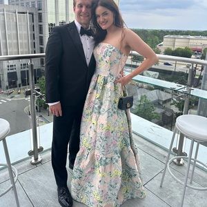 Max Duggal Strapless Floral Jacquard Gown | Size 8